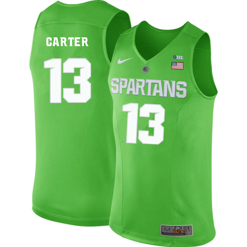 Men #13 Ben Carter Michigan State Spartans College Basketball Jerseys-Apple Green